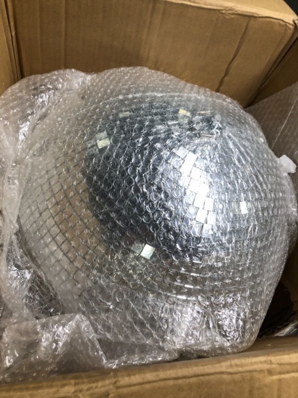 Photo 2 of 16 Inch Large Disco Ball Decorations, 70's 80's 90's Silver Rotating Glass Mirror Ball with Hanging Ring, for Bar DJ Club Stage Lighting Holiday Christmas Party Birthday Wedding Home Business Events…