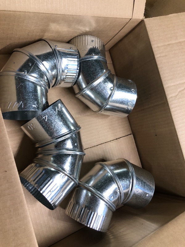 Photo 2 of 4" Diameter - 90° Degree Adjustable Elbow - 4 Pack - 30 Gauge Galvanized - Crimped End Connection 6" Diameter - 4 Pack