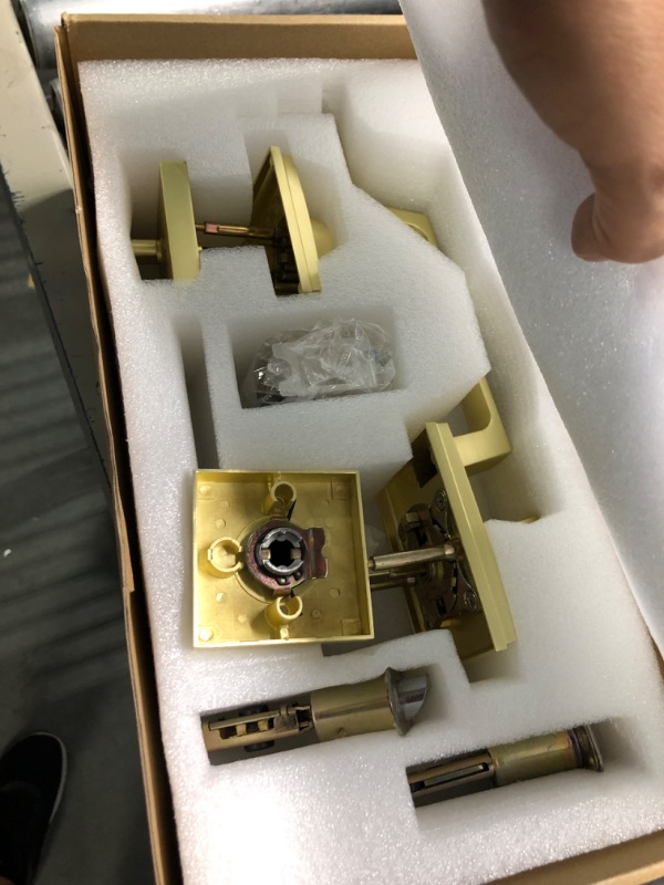 Photo 3 of EHOMEWARE 2 Pack Door Handleset with Single Cylinder Deadbolt, Satin Brass Deadbolt, Reversible for Right and Left Side Single Keyed Square Deadbolt Lock Set