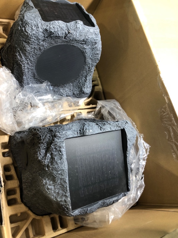 Photo 3 of Innovative Technology Outdoor Rock Speaker Pair - Wireless Bluetooth Speakers for Garden, Patio, Waterproof, Built for all Seasons & Solar Powered with Rechargeable Battery, Music Streaming - Charcoal