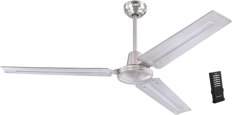 Photo 1 of Westinghouse Lighting 7238100 Jax, Modern Industrial Style Ceiling Fan with Remote Control, 56 Inch, Brushed Nickel Finish