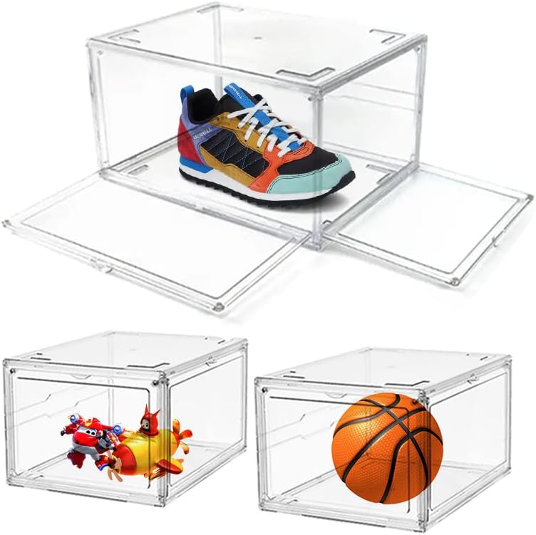 Photo 1 of 1Pack Shoe Display Case Shoe Storage Box with Lid Clear Shoe Container Stackable Sneakers Organizer Magnetic Shoe Box, Sneaker Storage
