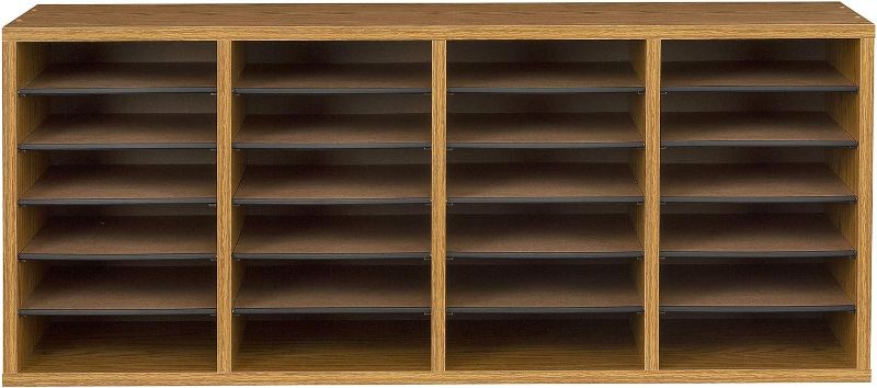 Photo 1 of Safco Products Wood Adjustable Literature Organizer, 24 Compartment, 9423MO, Medium Oak - Durable Construction, Removable Shelves, Stackable -Office Organizers for Home Office & Craft Rooms
