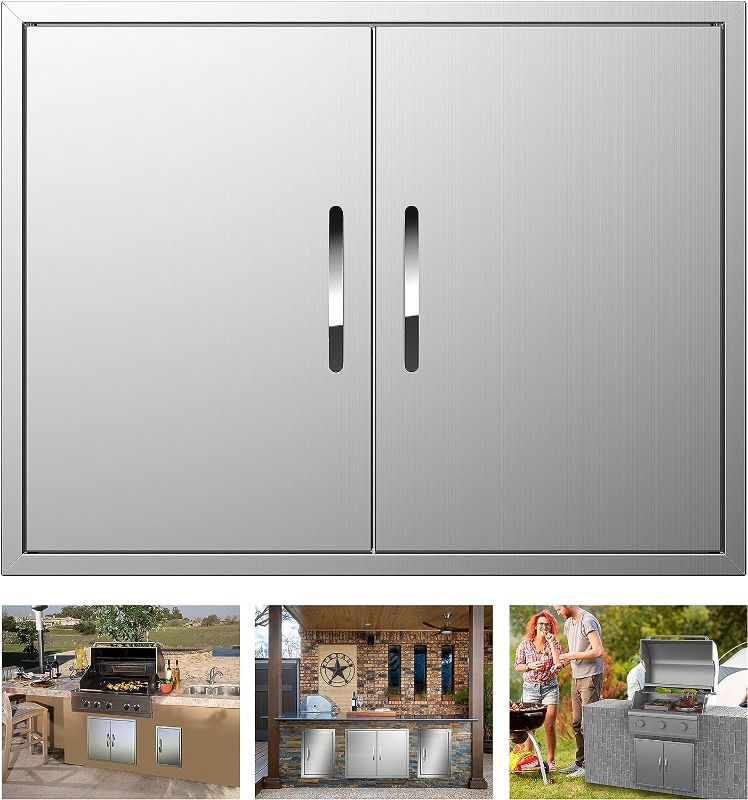 Photo 1 of  Outdoor Kitchen Doors 31W x 24H Inch Double BBQ Access Doors,304 Stainless Steel Doors for Outdoor Kitchen Cabinet Grill Station or BBQ Island
