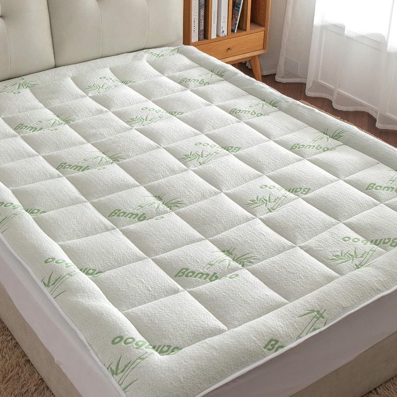 Photo 1 of Bamboo Mattress Pad , Cooling Mattress Protector Pillow Top Cover Pad with Deep Pocket, Breathable Mattress Cover with Down Alternative Fill Mattress Topper