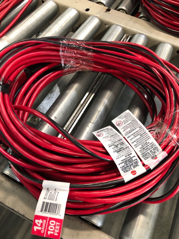 Photo 3 of 100 ft. 14/3 Indoor/Outdoor Extension Cord, Red and Black
