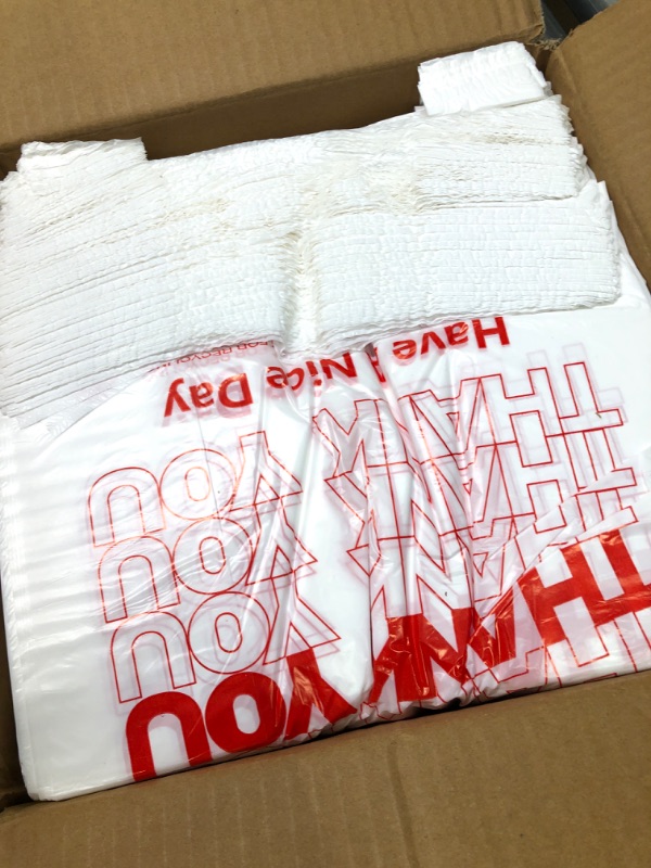 Photo 1 of ACYPAPER, Thank You T-Shirt Bags (1000 Count), Plastic - T-Shirt Plastic Bags in Bulk - (11" x 6" x 21") White/Thank You - Bulk Shopping Bags, Restaurant Bag - 1/6 Barrel