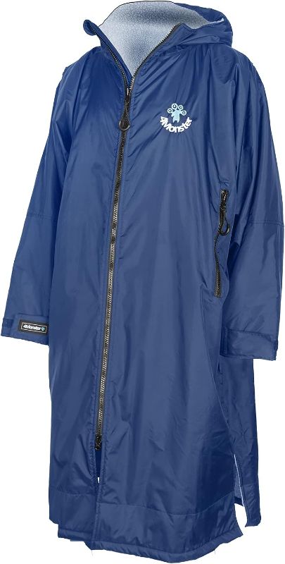 Photo 1 of 4Monster Unisex Swim Parka with Hood,Quick-Dry Wetsuit Changing Robe Waterproof, Warm Coat Surf Poncho for Water Sport, Beach & Pool Long Sleeve(Blue) Large