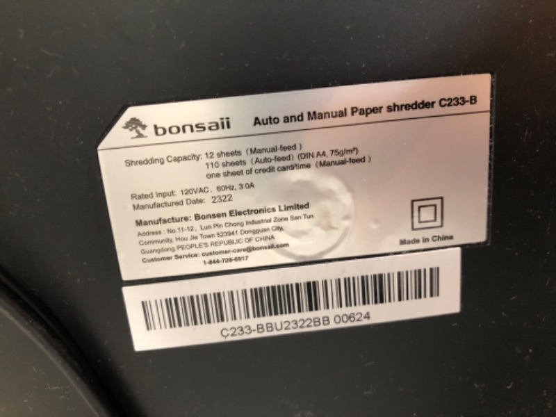 Photo 4 of Bonsaii Paper Shredder for Office, 110-Sheet Autofeed & 12-Sheet Manual Micro Cut Heavy Duty Paper Shredder, P-4 Auto Feed Paper and Credit Card Shredder with 4 Casters, 6.1 Gal Transparent Bin C233-B 1 2 Sheet-Autofeed
*SEE PICS, 1 WHEEL CLAMP SLIGHTLY B