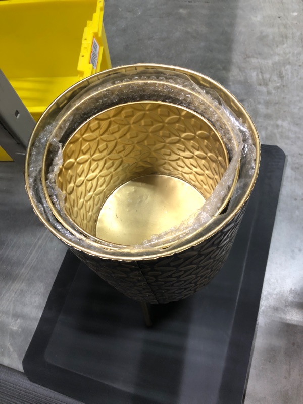 Photo 3 of 3 Piece Standing Metal Round Planters, brushed gold Cachepot with Metal 3-leg Stand, for Indoor Use
7.8" , 9", 10" sizes
removable legs
