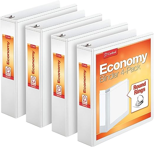 Photo 1 of Cardinal Economy 3 Ring Binder, 2 Inch, Presentation View, White, Holds 475 Sheets, Nonstick, PVC Free, 4 Pack of Binders