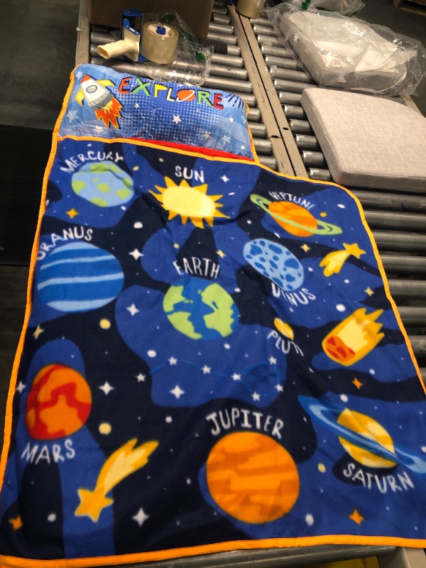 Photo 1 of Funhouse Explore Planets & Outer Space Kids Nap-Mat Set – Includes Pillow And Fleece Blanket – Great For Boys Napping during Daycare Or Preschool - Fits Toddlers, Blue
