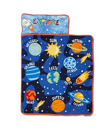 Photo 1 of Funhouse Explore Planets & Outer Space Kids Nap-Mat Set – Includes Pillow And Fleece Blanket – Great For Boys Napping during Daycare Or Preschool - Fits Toddlers, Blue

