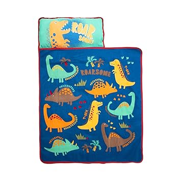 Photo 1 of Funhouse Dinosaurs Kids Nap-Mat Set – Includes Pillow and Fleece Blanket – Great for Boys Napping during Daycare or Preschool - Fits Toddlers, Blue
