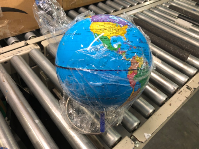 Photo 3 of 9" World Globe for kid & adult, Classroom & Office Desk, Geographic Globe with iron Stand, colorful Magnetic Push Pins & magnifier & handkerchief, 360° Horizontal Rotation Homeschool World Globe Blue