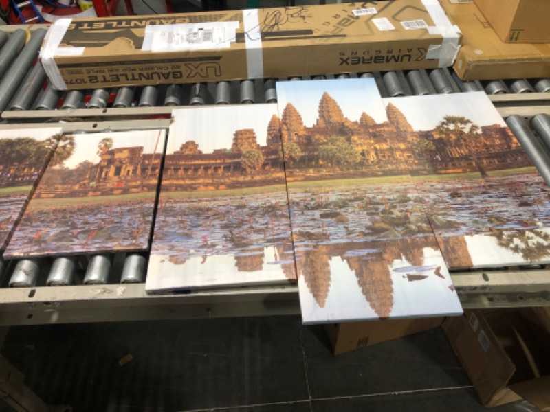 Photo 3 of 5 Pieces Angkor Wat Before Sunset, Cambodia Water Temple Wall Art Print Poster Canvas Painting Wall Art Poster Canvas Painting Wall Art Poster for Bedroom Living Room Decor (M) 10x15inchx2 10x20inchx2