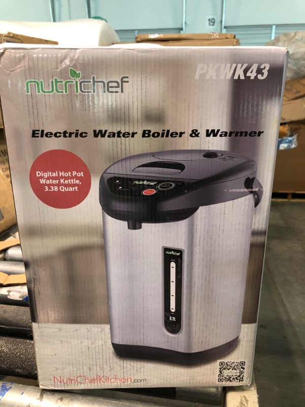 Photo 2 of ***LARGE DENT ON FRONT*** NutriChef Hot Water Urn Pot Insulated Stainless Steel,Auto & Manual Dispense,Auto Boiler,Safety Lock Shutoff 3.38 QT /3.2L - Auto Boiler Shut Off - PKWK43