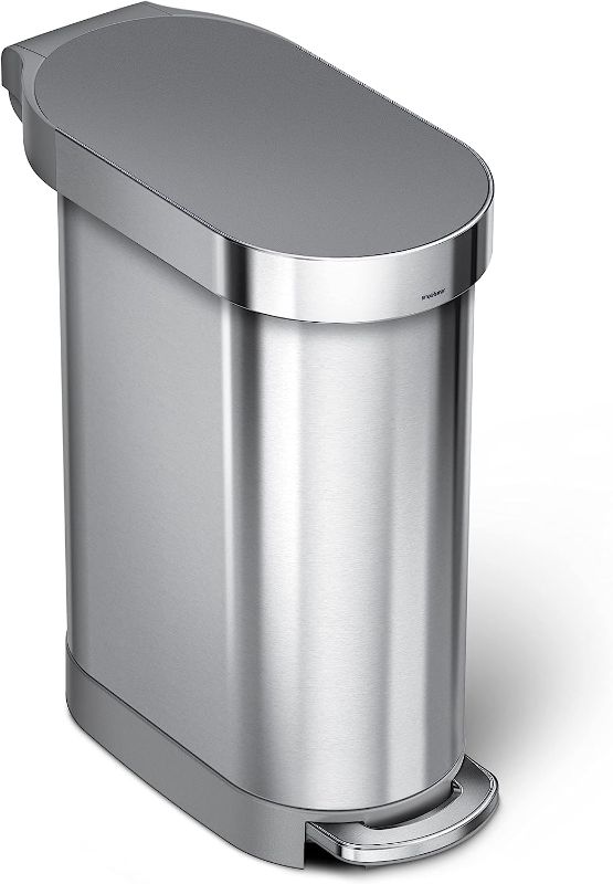 Photo 1 of simplehuman 45 Liter / 12 Gallon Slim Hands-Free Kitchen Step Trash Can, Brushed with Plastic Lid

