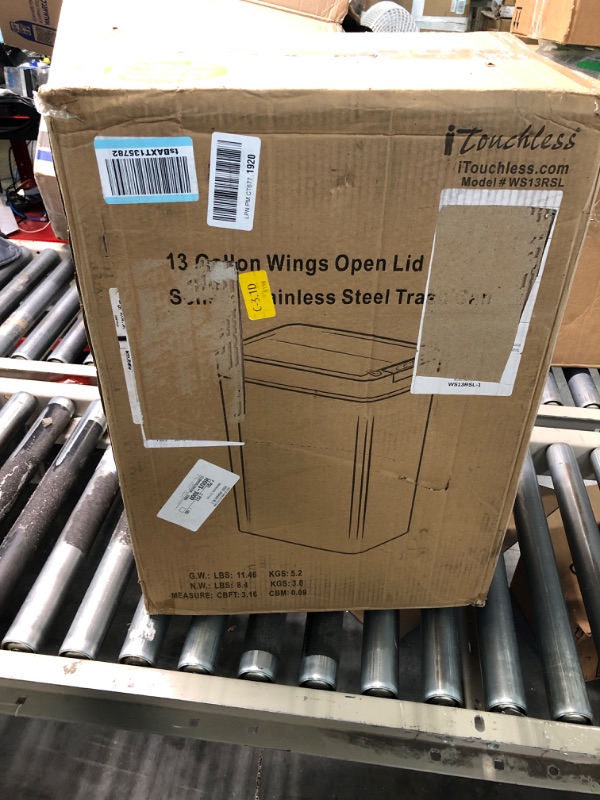 Photo 2 of **MINOR DENT**iTouchless 13 Gallon Wings-Open Sensor Trash Can with AbsorbX Odor Filter and Pet-Proof Lid, Stainless Steel, Automatic Touchless Garbage Prevents Dogs & Cats Getting in kitchen-waste-bins