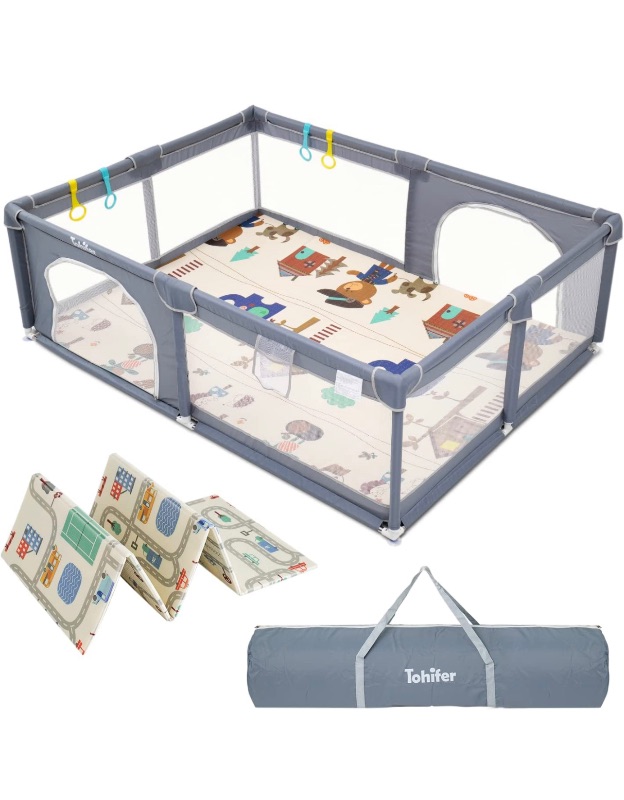 Photo 2 of Baby Playpen with Mat, Large Baby Play Yard for Toddler, BPA-Free, Non-Toxic, Safe No Gaps Playards for Babies, Indoor & Outdoor Extra Large Kids Activity Center 79"x59"x26.5" with 0.4" Playmat