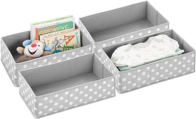 Photo 1 of mDesign Fabric Drawer Organizer Bins, Kids/Baby Nursery Dresser, Closet, Shelf, Playroom Organization, Hold Clothes, Toys, Diapers, Bibs, Blankets, Set of 2, 4 Pack, GRAY/White Polka Dot