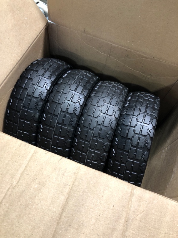 Photo 3 of (4-Pack) 10‘’ Replacement Tire for Gorilla Cart - Solid Polyurethane Flat-Free Tire and Wheel Assembly - 3” Wide Tires with 5/8 Axle Borehole and 2.1” Hub 10" Wheels-4 Pack
