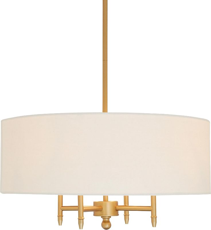 Photo 1 of 
Amazon Brand – Stone & Beam Contemporary Pendant Chandelier with White Shade - 20 x 20 x 42 Inches (Adjustable Height), Antique Brass