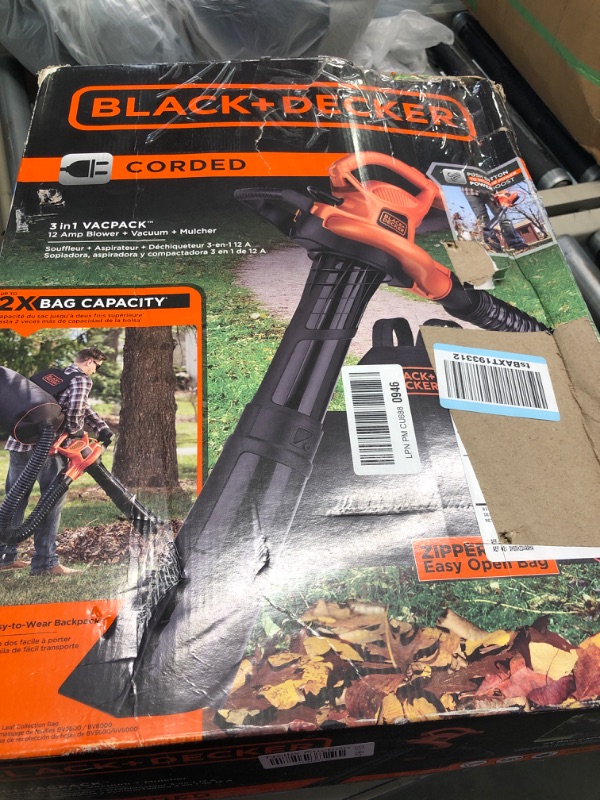 Photo 2 of BLACK+DECKER 3-in-1 Electric Leaf Blower, Leaf Vacuum, Mulcher (BEBL7000)