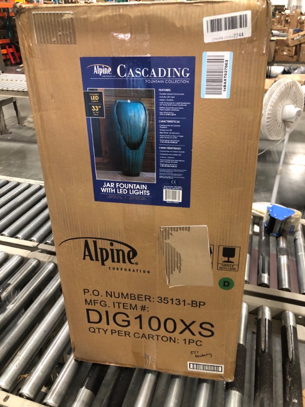 Photo 2 of Alpine Corporation DIG100XS w/LED Light Water Jar Fountain, 32 Inch Tall, Turquoise