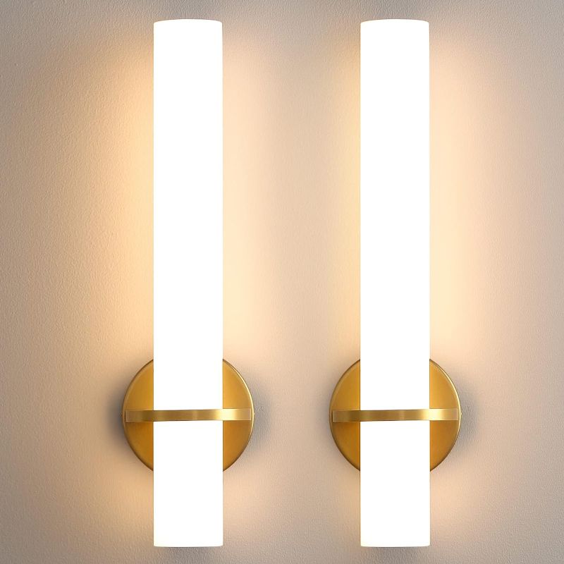 Photo 1 of AIJIASI Gold Wall Sconces Set of Two - Dimmable Modern Sconces Wall Lighting 18W 3000K Led Wall Lights Acrylic Lampshade Hardwired Wall Light Fixtures for Living Room Bedroom Bathroom Hallway
