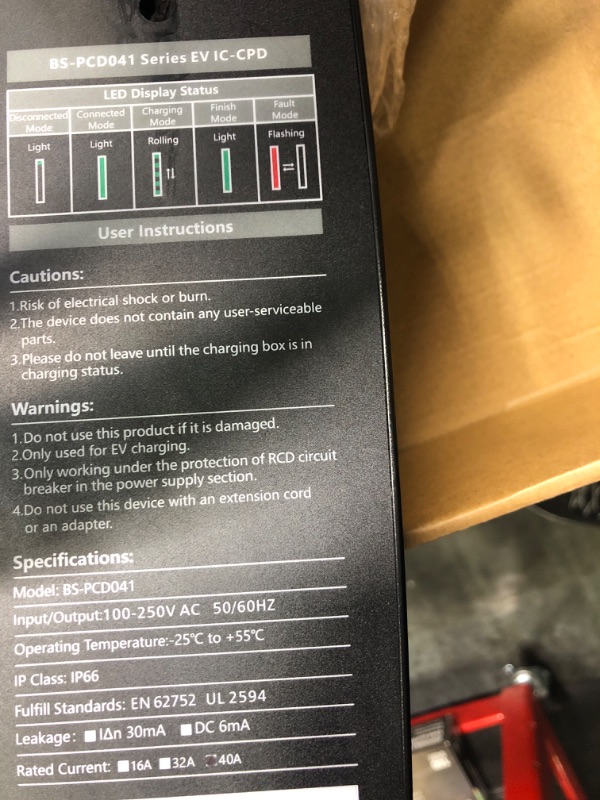 Photo 1 of Besenergy Level 2 EV Charger 40 Amp with NEMA 6-50 Plug 20 feet Cord 240V J1772 Portable Charging Cable