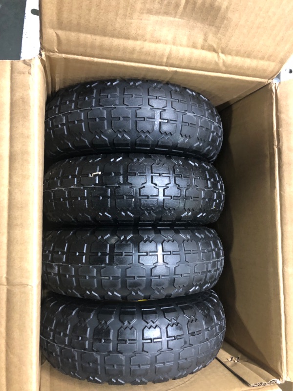 Photo 3 of 4.10/3.50-4 tire and Wheel,10" Flat Free Solid Tire Wheel with 5/8" Bearings,2.1" Offset Hub,for Gorilla Cart,Garden Carts,Dolly,Trolley,Dump Cart,Hand Truck/Wheelbarrow/Garden Wagon(2-Pack)