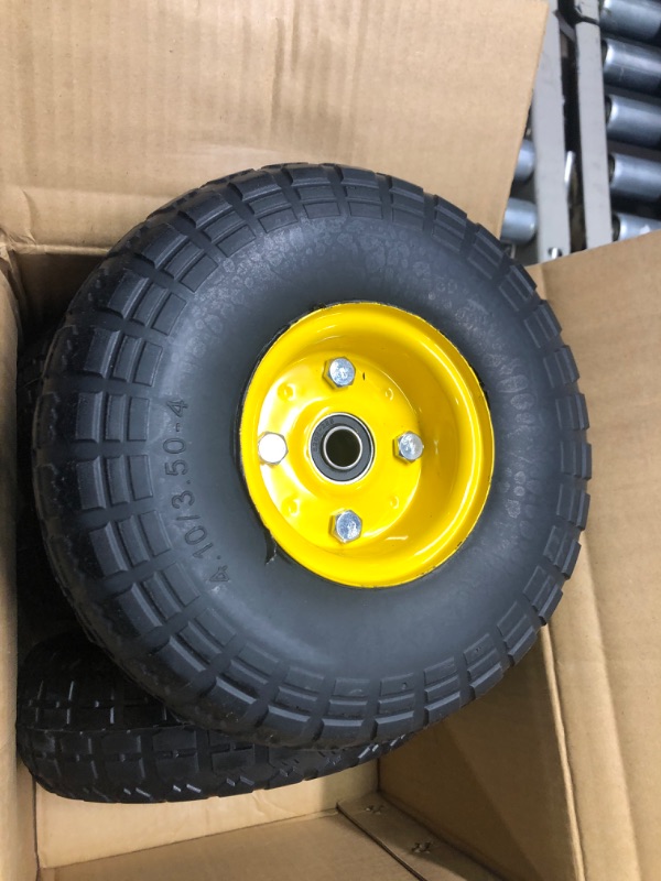 Photo 4 of 4.10/3.50-4 tire and Wheel,10" Flat Free Solid Tire Wheel with 5/8" Bearings,2.1" Offset Hub,for Gorilla Cart,Garden Carts,Dolly,Trolley,Dump Cart,Hand Truck/Wheelbarrow/Garden Wagon(2-Pack)