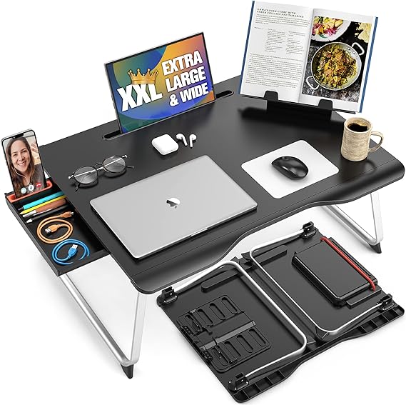 Photo 3 of Cooper Mega Table Plus - Premium XXL Extra Large Lap Desk w/Book Stand | Multifunctional Folding Laptop Stand for Bed, Laptop Desk for Bed, Laptop Bed Stand, Laptop Bed Tray, Floor Desk (Black Onyx)
