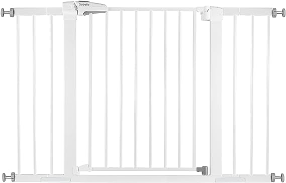 Photo 1 of BABELIO Metal Baby Gate Dog Gate 29-48 Inch Extra Wide Pet Gate for Stairs & Doorways, Pressure Mounted Walk Thru Child Gate with Door, NO Need Tools NO Drilling, with Wall Cups
