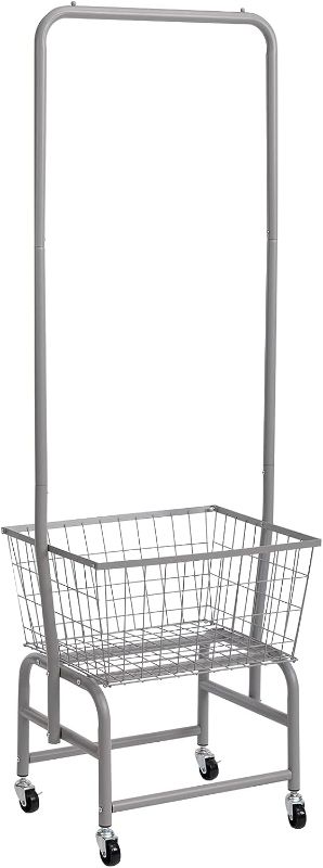 Photo 1 of ALIMORDEN Laundry Cart with Clothes Rack, Rolling Laundry Butler with Wire Storage Rack?Grey