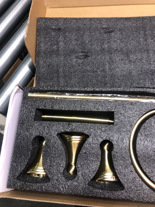 Photo 1 of 5-Piece Bathroom Hardware Set Brushed Gold, Lava Odoro Towel Rack Set Stainless Steel Wall Mounted - Include 23.6 in Bath Towel Bar, 2 Robe Towel Hooks, Toilet Paper Holder and Towel Ring