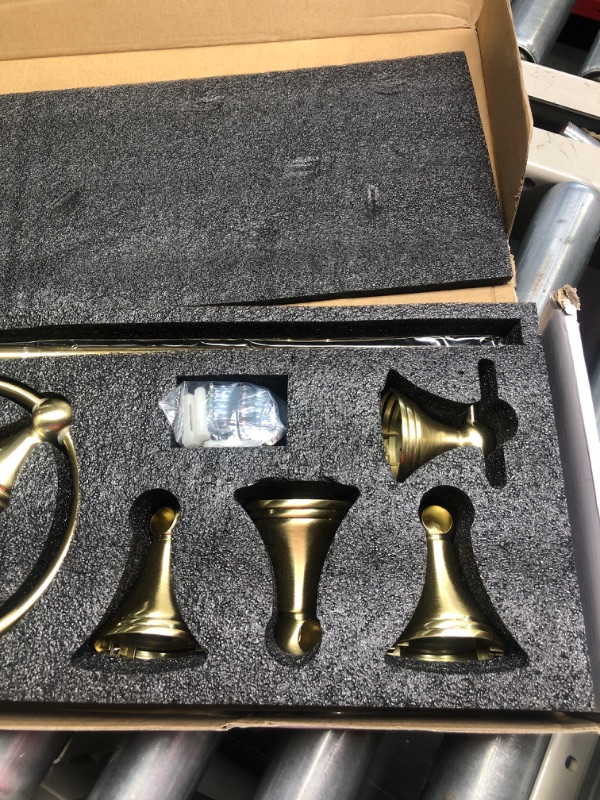 Photo 1 of 5-Piece Bathroom Hardware Set Brushed Gold, Lava Odoro Towel Rack Set Stainless Steel Wall Mounted - Include 23.6 in Bath Towel Bar, 2 Robe Towel Hooks, Toilet Paper Holder and Towel Ring