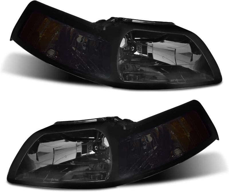 Photo 1 of ADCARLIGHTS for 1999 2000 2001 2002 2003 2004 Mustang Headlight Assembly Black Housing - Headlights for 99-04 Ford Mustang V6 GT SVT Cobra Headlamp Replacement Left and Right - Clear Reflector Pair