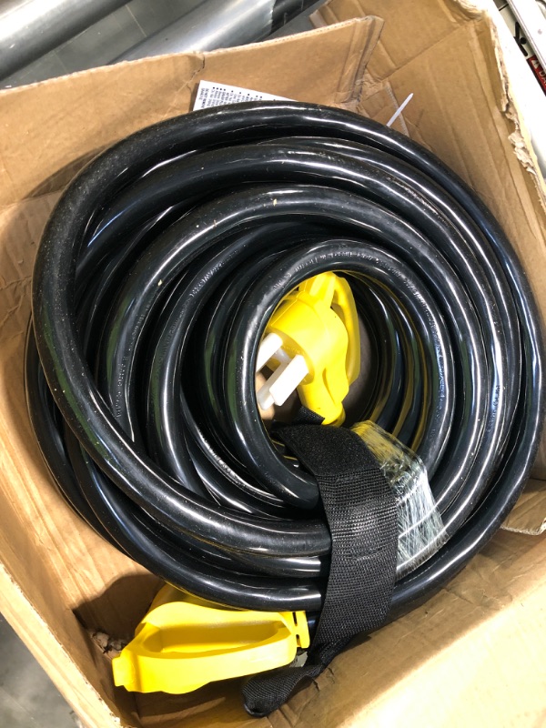 Photo 3 of 15 FT 30 Amp RV Extension Cord Outdoor with Grip Handle, Flexible Heavy Duty 10/3 Gauge STW RV Power Cord Waterproof with Cord Organizer, NEMA TT-30P to TT-30R, Black-Yellow, ETL Listed PlugSaf Yellow 15 FT - 30A