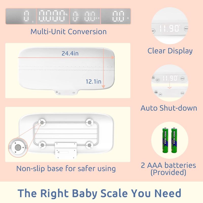 Photo 1 of MomMed Comfort Baby Weighing Scale, Baby Scale Digital in LBs and Ounces, Accurate Scales for Newborns, Infants, and Toddlers | Digital Pet Scale with Hold and Tare Function (24inch-One Piece)
