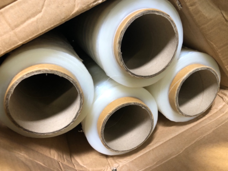 Photo 3 of ACYPAPER, 18" Stretch Film/Wrap 1500 feet 80 Gauge Industrial Strength, up to 800% Stretch 20 Microns Clear Cling Durable Adhering Packing Moving Packaging Heavy Duty Shrink Film (4 Rolls/Box)