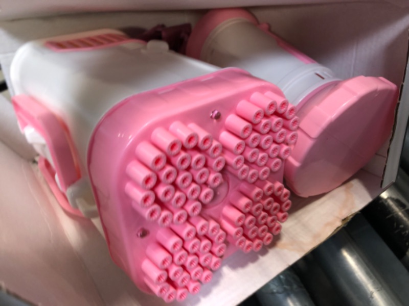 Photo 1 of Bazooka Bubble Gun Machine for Kids-Rocket Blaster Guns 88 Holes Outdoor Toys | Bubble Blower for Wedding Birthday Party | Bubble Maker with Colorful Lights | Bubbles Launcher for Boys Girls Gifts Pink