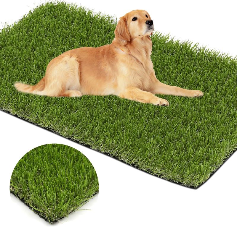 Photo 1 of Artificial Grass Rug 3ft x 5ft, Professional Dog Grass Mat, Thick Synthetic Realistic Fake Grass Pet Turf Door Mat for Outdoor Area Patio Garden Lawn Landscape DIY, Easy to Clean with Drainage Holes
