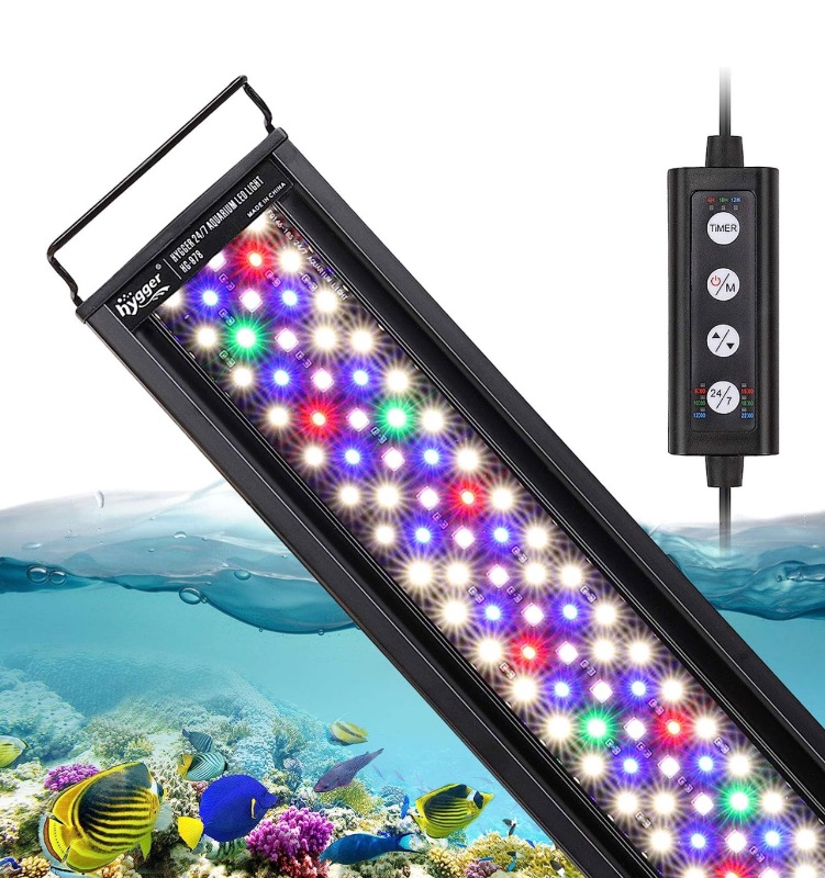 Photo 1 of hygger 22W 24/7 Lighting Aquarium LED Light, Sunrise-Daylight-Moonlight Mode and DIY Mode, Adjustable Timer Adjustable Brightness Fish Tank Light with Extendable Bracket 7 Colors for Planted Tank