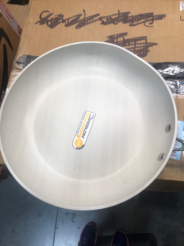 Photo 4 of Mueller 12-Inch Fry Pan, Heavy Duty Non-Stick German Stone Coating Cookware, Aluminum Body, Even Heat Distribution, No PFOA or APEO, EverCool Stainless Steel Handle, Grey 12 Inch Gray
**DENTED, SEE PHOTO**