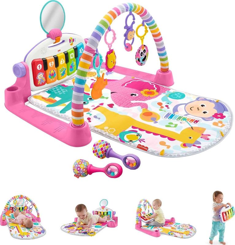 Photo 1 of Fisher-Price Baby Gift Set Deluxe Kick & Play Piano Gym & Maracas,Playmat & Musical Toy with Smart Stages Learning Content plus 2 Rattles (Amazon Exclusive)
