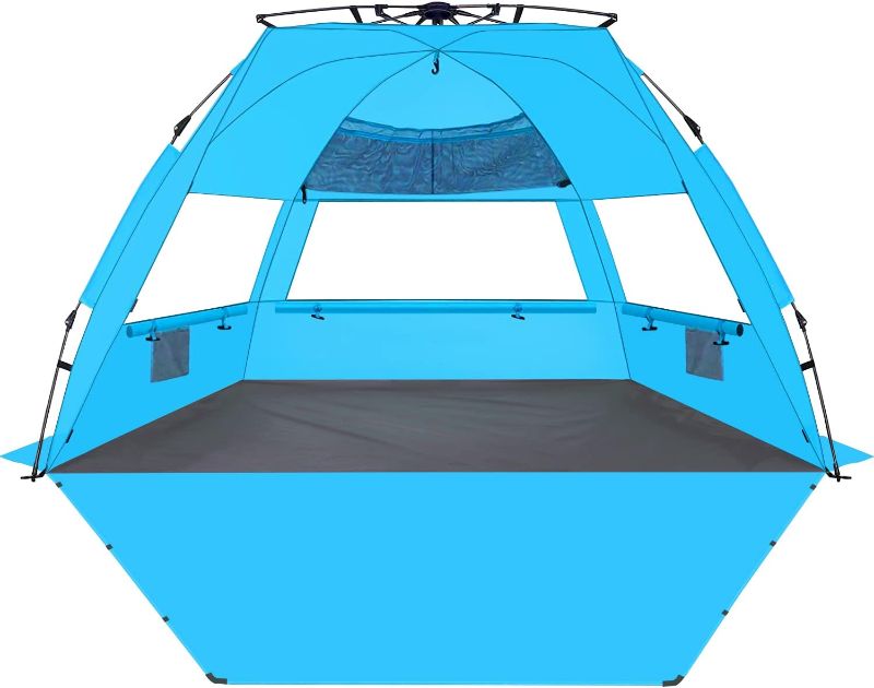 Photo 1 of  Pop Up Beach Tent for 4-5 Person, Easy Setup and Portable Beach Shade Sun Shelter Canopy with UPF 50+ UV Protection, Extendable Floor with 3 Ventilating Windows Plus Carrying Bag