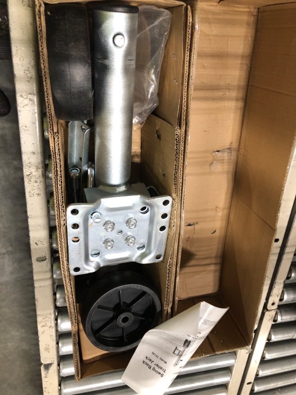 Photo 1 of MaxxHaul 70149 Trailer Jack with Dual Wheels - 26-1/2" to 38" Lift Swing Back - 1500 lbs. Capacity , Grey