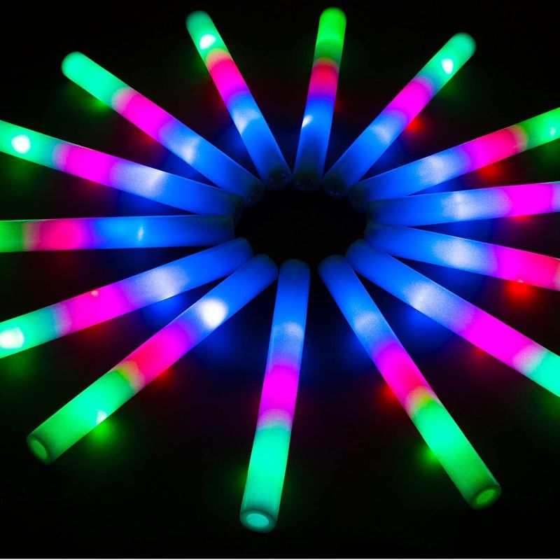 Photo 1 of 108 PCS Foam Glow Sticks Bulk with 3 Colorful Flashing, 16 Inch Glow in The Dark Giant Fun LED Light Up Foam Sticks Bulk Party Supplies for Wedding Reception, Adults/Kids Birthday, Halloween Parties